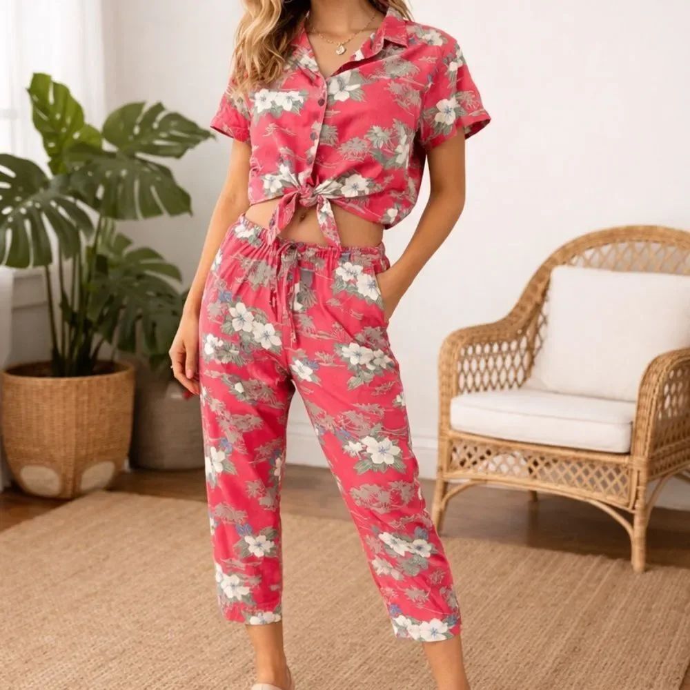Island Traders Vintage Floral Coral two piece Set
